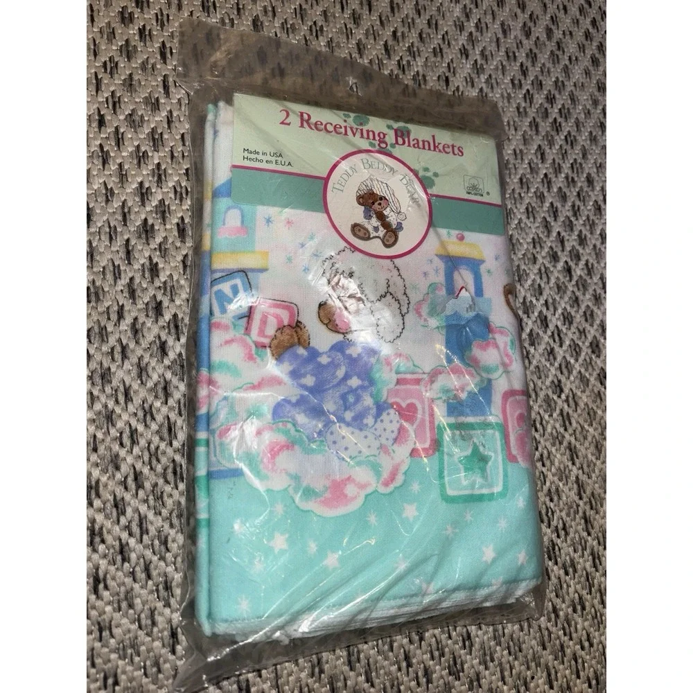 2 Vtg Riegel Teddy Beddy Bear Friend Baby Blanket 30